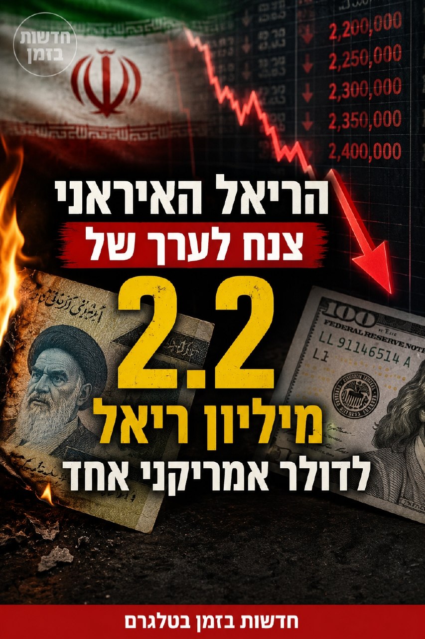 הריאל האיראני צנח לערך של 2.2 מיליון ריאל לדולר אמריקני אחד...
