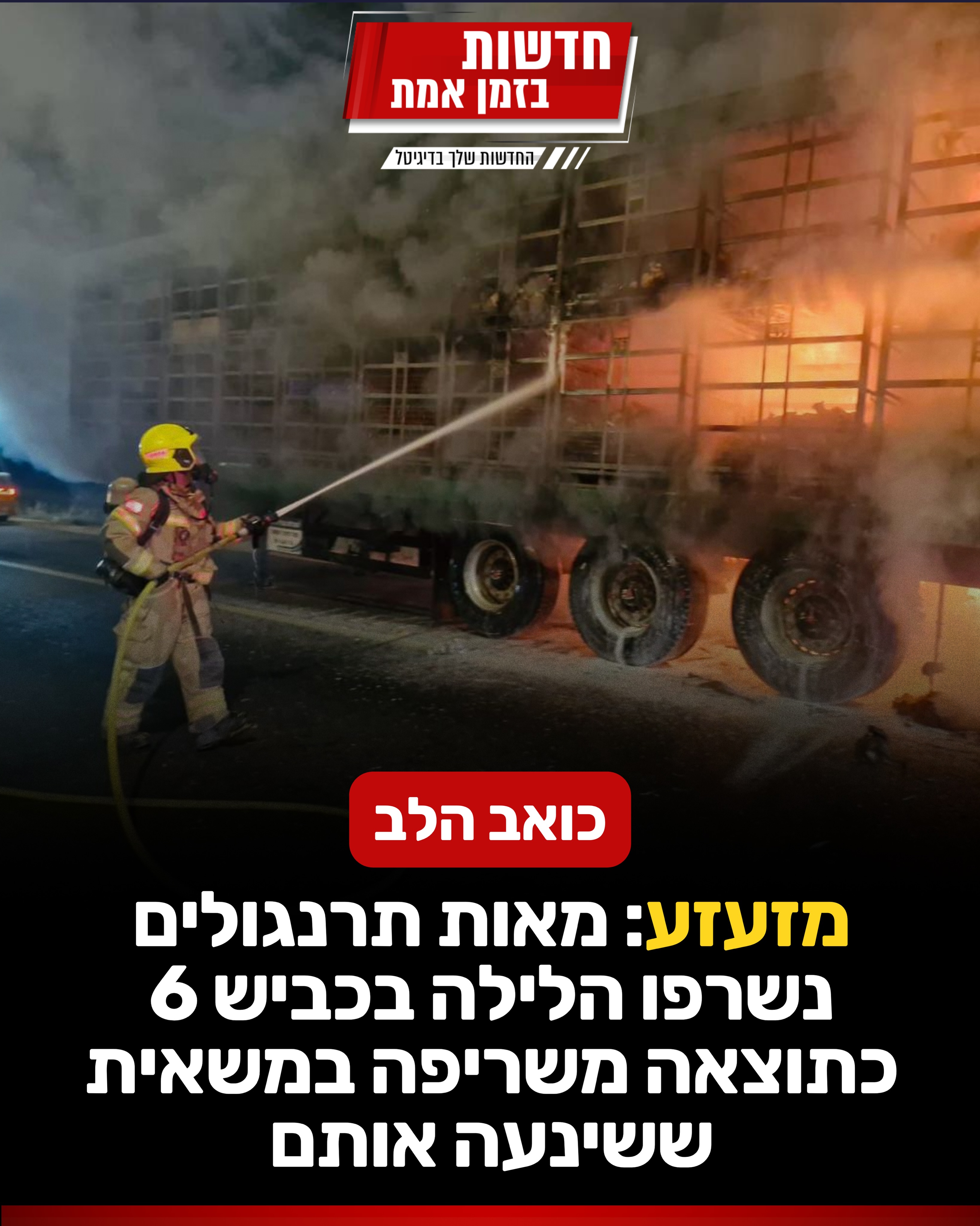 כואב הלב: מאות תרנגולים נשרפו הלילה בכביש 6 כתוצאה משריפה...