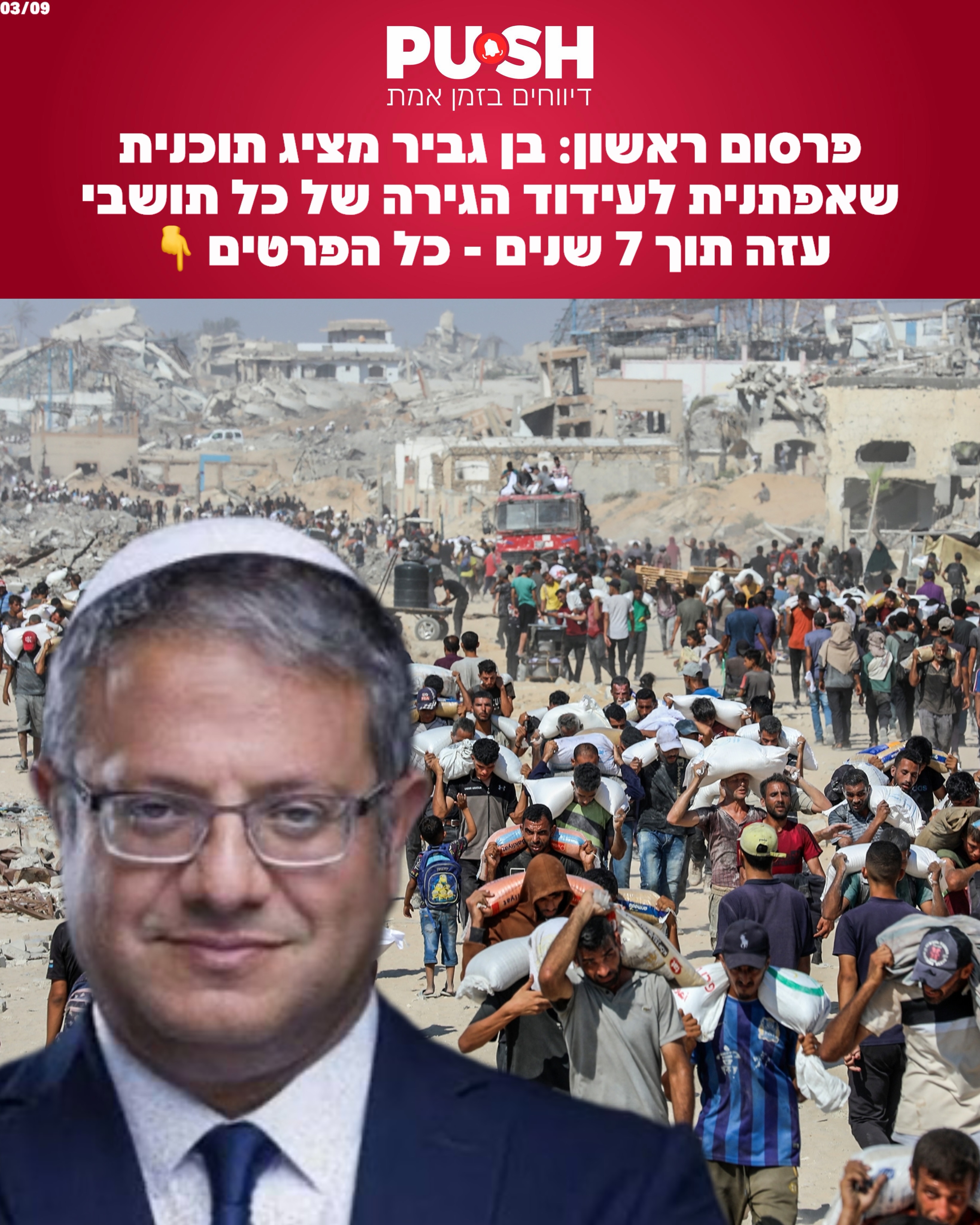 תוכנית ״התנתקות 710״ של בן גביר: היעד – 1.86 מיליון עזתים בתוך...