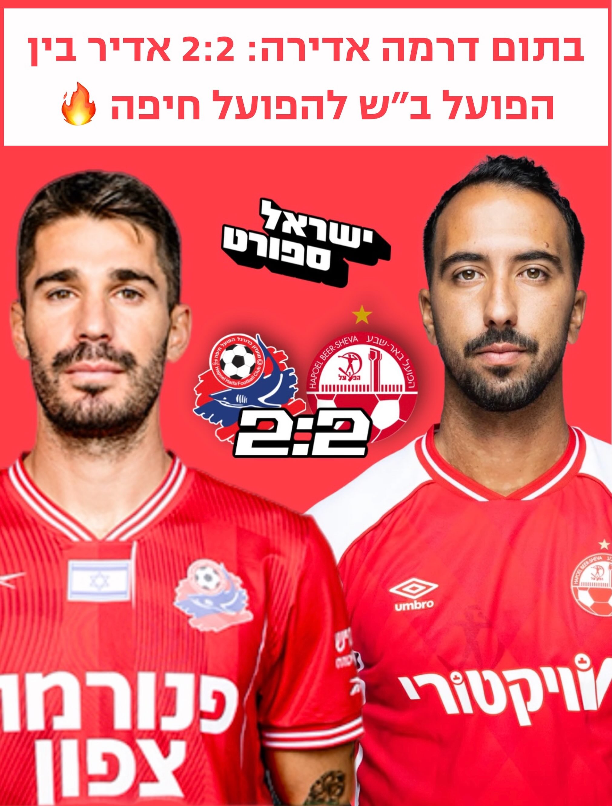 דרמה בטרנר: הפועל חיפה השוותה בדקה ה-96 וקבעה 2:2 מול הפועל ב״ש...