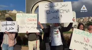 בכניסה לאום אל פאחם: יהודים וערבים מפגינים נגד המלחמה בעזה...