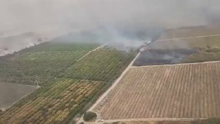 שריפת ענק בכביש 6 - תיעוד מהאוויר. צילום: דוברות כב״ה מרכז....