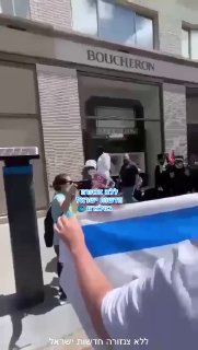 לוחם מילואים עומד לבדו עם דגל המדינה מול תומכי חמאס בניו יורק....