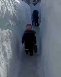 🇷🇺 האזרחים הולכים דרך תעלות בשלג בקמצט'קה במזרח הרחוק של...