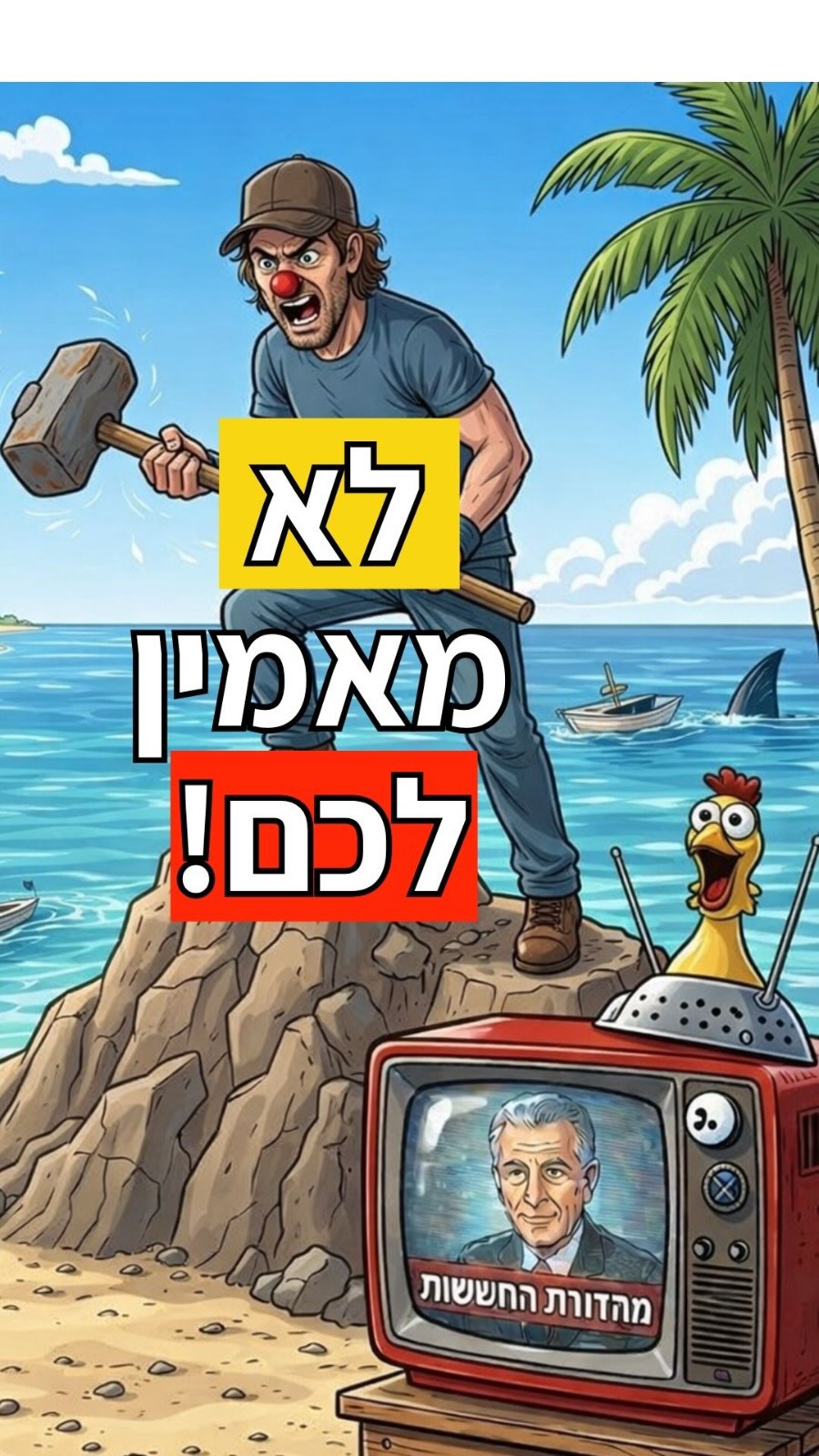 ⁨ ⁨ הנה בא בן אדם גאון ואומר לטלויזיה למגיש: לא מאמין לכם!...