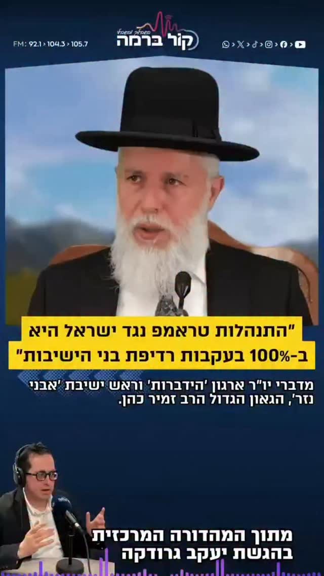 הרב זמיר כהן בראיון ברדיו קול ברמה: "התנהלות טראמפ נגד ישראל...