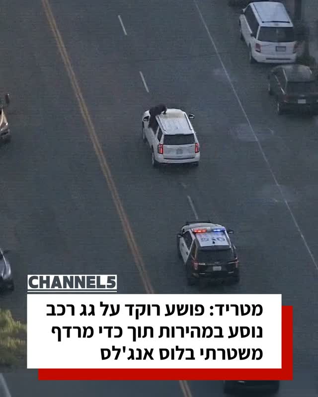 מטריד: פושע רוקד על גג רכב נוסע במהירות תוך כדי מרדף משטרתי...