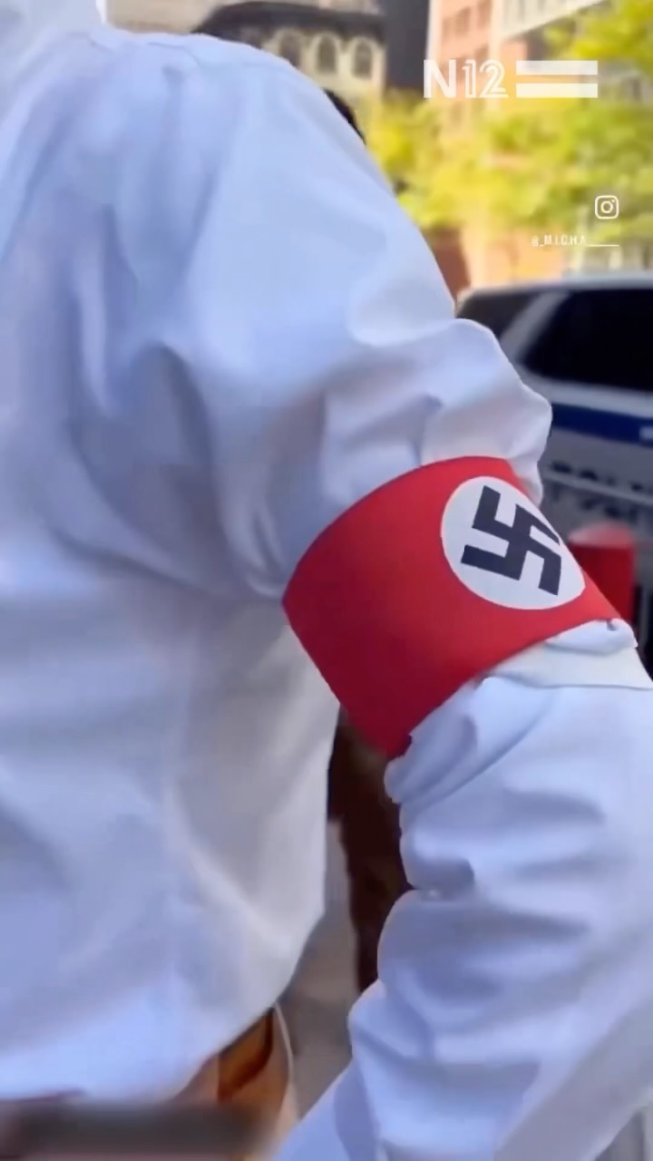 A disturbing video from New York City shows a group of neo-Nazis wearing swastika armbands protesting outside...