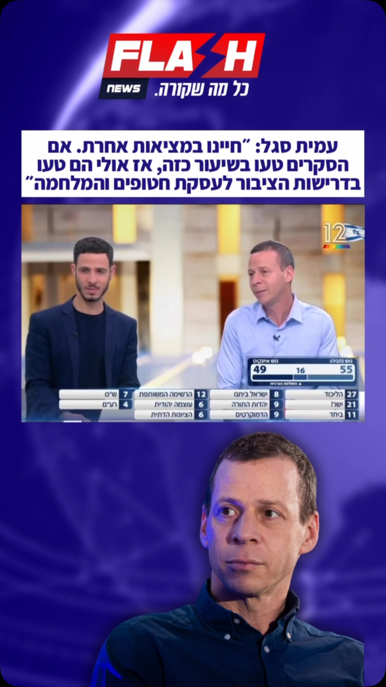 עמית סגל: ״חיינו במציאות אחרת. אם הסקרים טעו בשיעור כזה, אז...